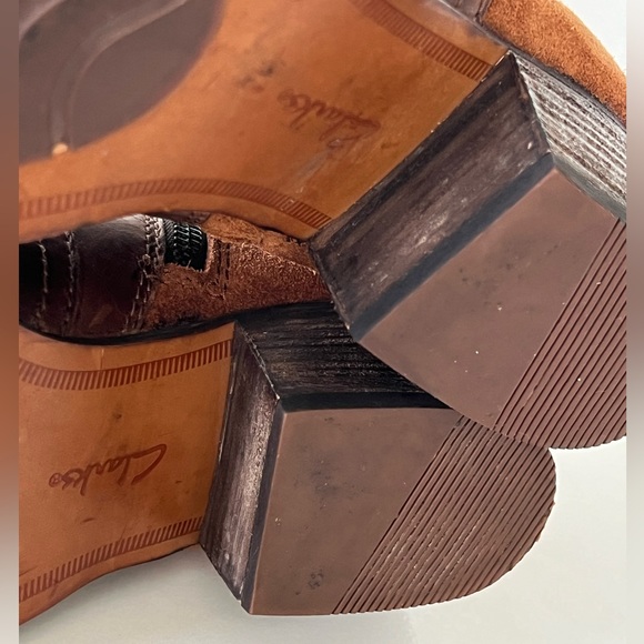 Clarks Maypearl Lilac Cognac Brown Leather Camel Ankle Boots Bootie Size 9.5 - Picture 12 of 16